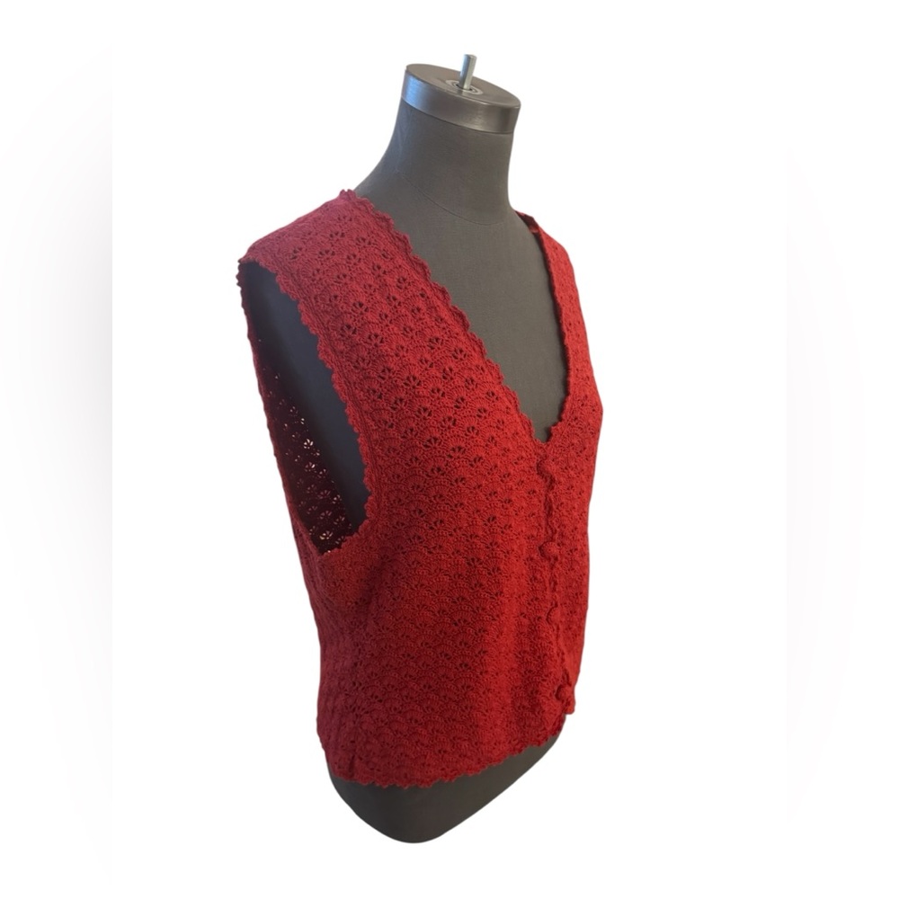 Lizsport Vintage Hand Crocheted Linen Cotton Vest Large - Picture 4 of 13